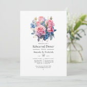 ピンクとブルーのフローラ結婚のリハーサルディナー 招待状 (スタンド正面)