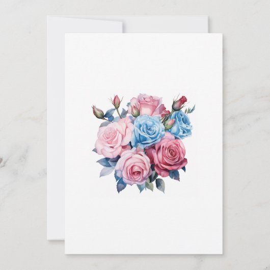 ピンクとブルーのフローラ結婚のリハーサルディナー 招待状 (裏面)