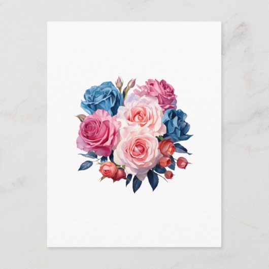 ピンクとブルーのフローラ結婚ズゲスト詳細 エンクロージャーカード (裏面)