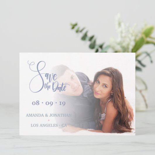 ピンクとブルーのフローラ結婚式の写真を保存 セーブザデート (スタンド正面)