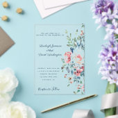 ピンクとブルーのフローラ縁ど結婚式招待状 アクリル招待状 (インサイチュ (ウェディング))