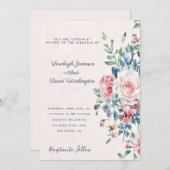 ピンクとブルーのフローラ縁ど結婚式招待状 招待状 (正面/裏面)