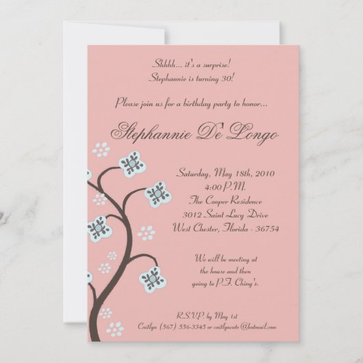 ピンクとブルーのフローラ誕生日パーティーへの招待 招待状 (正面)