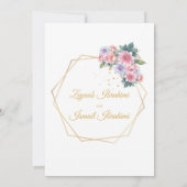 ピンクとブルーのフローラ金ゴールドイスラム結婚教徒 招待状 (裏面)