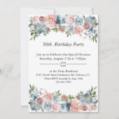 ピンクとブルーのフローラ、カスタマイズ可能、50位。バースデー 招待状 (正面)