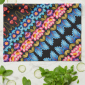 ピンクとブルーのフローラ キッチンタオル (折り畳み)