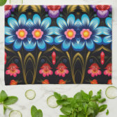 ピンクとブルーのフローラ キッチンタオル (折り畳み)