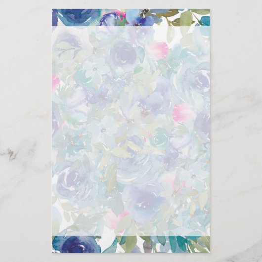 ピンクとブルーのフローラ パーソナライズされた 便箋 (裏面)