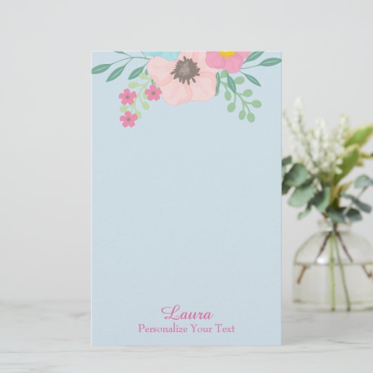 ピンクとブルーのフローラ 便箋 (スタンド正面)