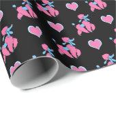 ピンクとブルーのプードルとハートオンブラック ラッピングペーパー (ロールコーナー)