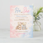 ピンクとブルーのベア He or She 性別発表 招待状 (スタンド正面)