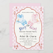 ピンクとブルーのベビーシューズ テーマ 招待状 (正面/裏面)