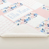 ピンクとブルーのベビー水色キッズフラワーキルト シェルパブランケット (3/4)