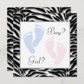 ピンクとブルーのベビー足性別の表示 招待状 (正面/裏面)