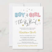 ピンクとブルーのホイルバルーン赤ちゃんシャワー 招待状 (正面)