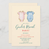 ピンクとブルーのボディスーツ性別リビールパーティー 招待状 (正面/裏面)