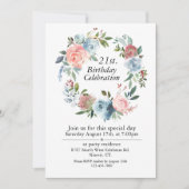 ピンクとブルーのボホ、カスタマイズ可能な21歳の誕生日 招待状 (正面)