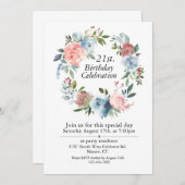 ピンクとブルーのボホ、カスタマイズ可能な21歳の誕生日 招待状 (正面/裏面)