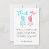 ピンクとブルーのポップシクル性別表示パーティー サンキューカード (正面)