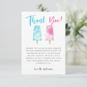 ピンクとブルーのポップシクル性別表示パーティー サンキューカード (スタンド正面)