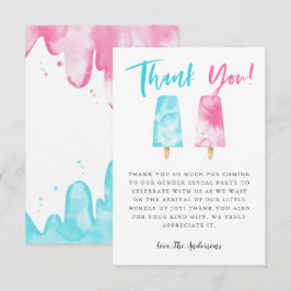 ピンクとブルーのポップシクル性別表示パーティー サンキューカード