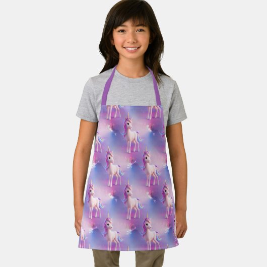 ピンクとブルーのマネ柄のかわいい白いユニコーン エプロン (インサイチュ)