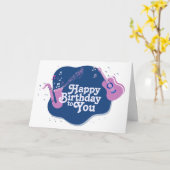 ピンクとブルーのミュージカルサックス誕生日 カード (黄色い花)