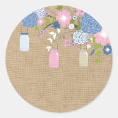 ピンクとブルーのメイソンのジャールフェイクバーラップステッカー ラウンドシール (正面)