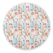 ピンクとブルーのメイソンジャースフローラセラミックプル セラミックノブ (正面)