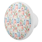 ピンクとブルーのメイソンジャースフローラセラミックプル セラミックノブ (右)