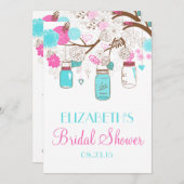 ピンクとブルーのメイソンジャースブライダルシャワー招待 招待状 (正面/裏面)