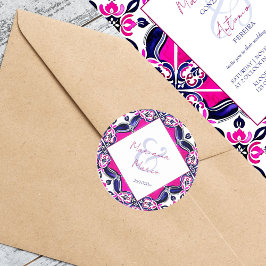 ピンクとブルーのメキシコ結婚タイル ラウンドシール