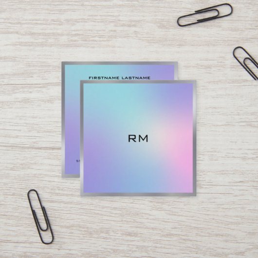 ピンクとブルーのメタリックグラデーションアクセントの名刺 スクエア名刺 (正面/裏面インサイチュ)