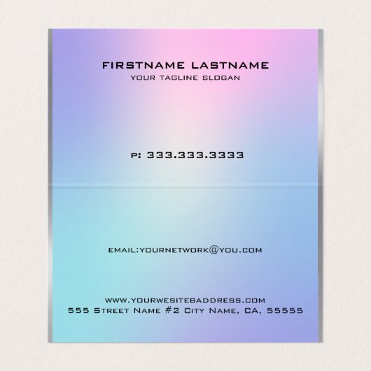 ピンクとブルーのメタリックグラデーションアクセントの名刺 名刺 (内部フラット)