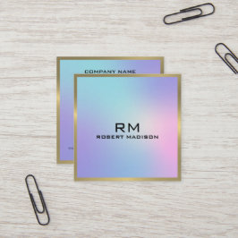 ピンクとブルーのメタリックグラデーション金ゴールドアクセント スクエア名刺