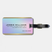 ピンクとブルーのメタリックグラデーション金ゴールドアクセント ラゲッジタグ (裏面横)