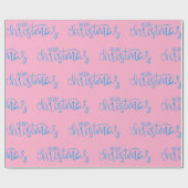 ピンクとブルーのメリークリスマス書 ラッピングペーパー (フラット)