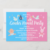 ピンクとブルーのモダンな性別発表パーティー招待状 招待状 (正面)