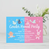 ピンクとブルーのモダンな性別発表パーティー招待状 招待状 (スタンド正面)