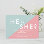 ピンクとブルーのモダンな性別発表ベビーシャワー 招待状 (スタンド正面)