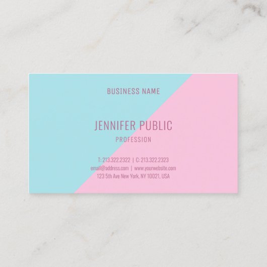 ピンクとブルーのモダンシンプルパーソナライズされたテンプレート 名刺 (裏面)
