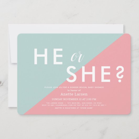 ピンクとブルーのモダン性別が赤ちゃんシャワーを明らかにする 招待状 (正面)