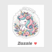 ピンクとブルーのユニコーンと花パーソナライズされた シール (シート)