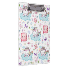 ピンクとブルーのユニコーン レインボー 猫のクリップボード