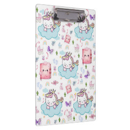 ピンクとブルーのユニコーン レインボー 猫のクリップボード クリップボード