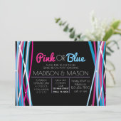 ピンクとブルーのライン性別リビール招待状招待状 招待状 (スタンド正面)