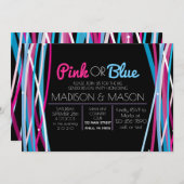 ピンクとブルーのライン性別リビール招待状招待状 招待状 (正面/裏面)