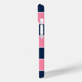 ピンクとブルーのラグビーストライプズ3文字モノグラム Case-Mate iPhoneケース (裏面 / 左)