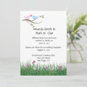 ピンクとブルーのラブバードの結婚式の披露宴のみ 招待状 (スタンド正面)