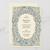 ピンクとブルーのリボンとバラブライダルシャワー 招待状 (正面/裏面)